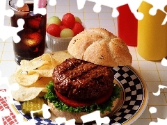 cola, hamburger, chips