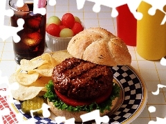 cola, hamburger, chips