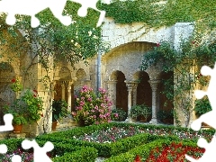 color, Flowers, France, Garden, Cloister