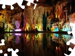 cave, nature, colors, lake
