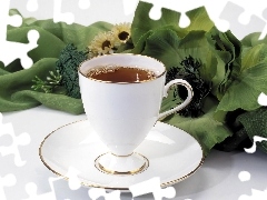 cup, Green, Colourfull Flowers, tea