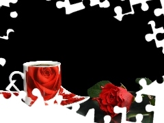 cup, rose, composition, coffee