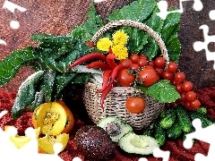 vegetables, basket, composition, Fruits