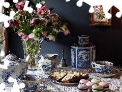 candle, cookies, Flowers, Helleborus, composition