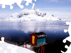 mountains, Platform, Cottage, Ice