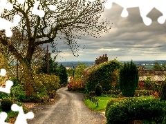 country, England, clouds, Houses, Way