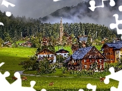 Houses, Cows, Gosau, village, Austria