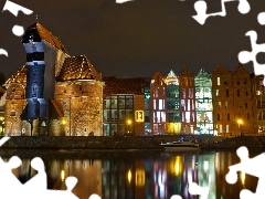 Crane in Gdansk, Poland, Night, Monument, port, Gdańsk