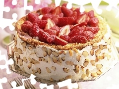 cream, almonds, strawberry, whipped, Cake