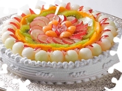 cream, Fruits, fruity, whipped, Cake
