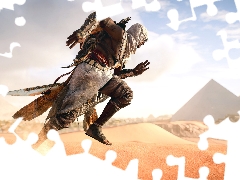 Bayek, Pyramids, Assassins Creed Origins, running, game