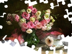 Flowers, Eustoma, cup, bouquet