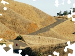 cyclist, Way, hills