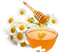 daisies, bowl, honey