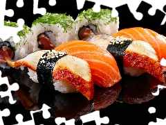 Sushi, reflection, Dark Background, salmon