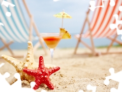 Sand, Beaches, Drink, deck chair, starfish