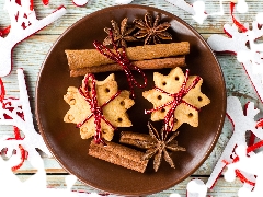 Stars, cinnamon, plate, anise, boarding, Cookies, Christmas, deer