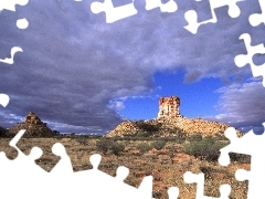 Desert, clouds, rocks