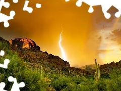 thunderbolt, sun, Desert, west