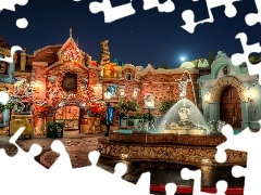 buildings, Night, California, fountain, Town, Disneyland, USA