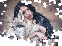 Women, dog, Czechoslovakian Wolfdog, brunette