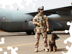 soldier, dog, plane, a man