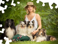 Women, Dogs, Shetland Sheepdogs, Hat