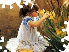 girl, copy, Donald Zolan, Daffodils