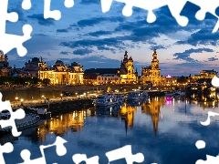 River Elbe, vessels, Dresden, Houses, Germany