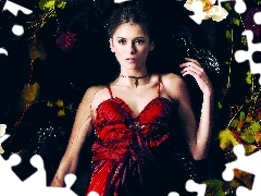 dress, Nina Dobrev, Leaf, Flowers, water, red hot