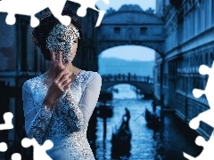 Women, Italy, dress, Mask, White, Venice