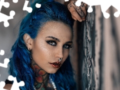 ear-ring, tattoos, Blue, Hair, Women