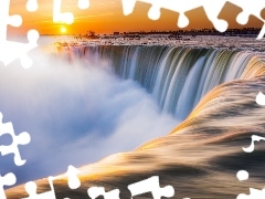 River, Great Sunsets, Niagara Falls, Fog, waterfall