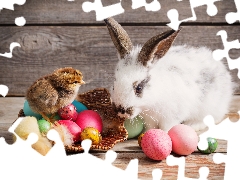 basket, Easter, chickens, eggs, Rabbit