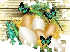 Easter, graphics, butterflies, feather, eggs