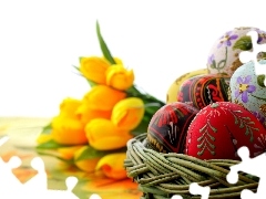 Tulips, eggs, easter, basket