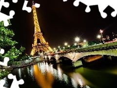 Paris, tower, Eiffla, night