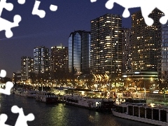 Eiffla, River, night, tower, Paris