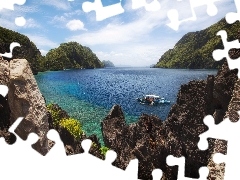 rocks, sea, Palawan, Mountains, Boat, El Nido, Philippines