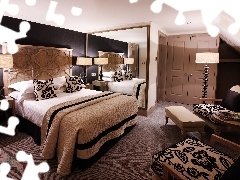 Elegant, interior, bed, Mirror, Bedroom