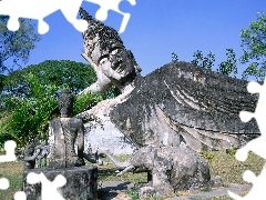 statues, stone, Elephant, Garden