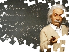 Albert Einstein, table, equation, physics
