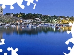 Coast, boats, evening, moored