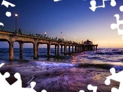 evening, sea, pier