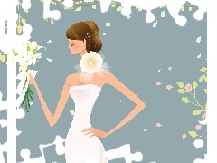 expectation, graphics, young, bouquet, lady