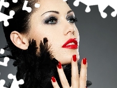 feather, red, brunette, make-up, Beauty