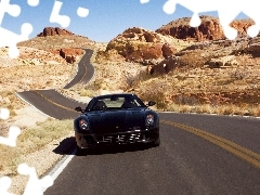 Desert, Black, Ferrari, Way