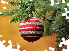 christmas tree, bauble, festively decorated, branch