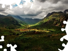field, Mountains, Valley