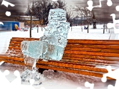 figure, Ice, Park, Bench, winter